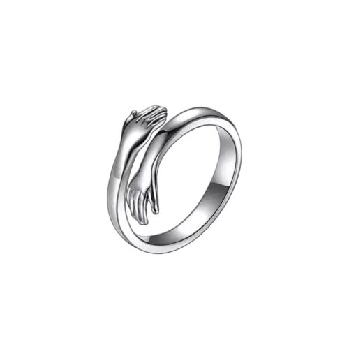 Promise Silver Hug ring - Couple Ring For Women Men Closed Hand Stainless Steel
