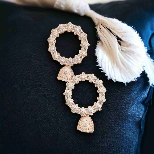 Circular Gold Plated Studs with Flower embodary