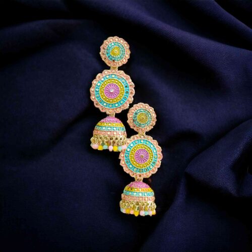 Round Multicoloured Oxidised Earrings
