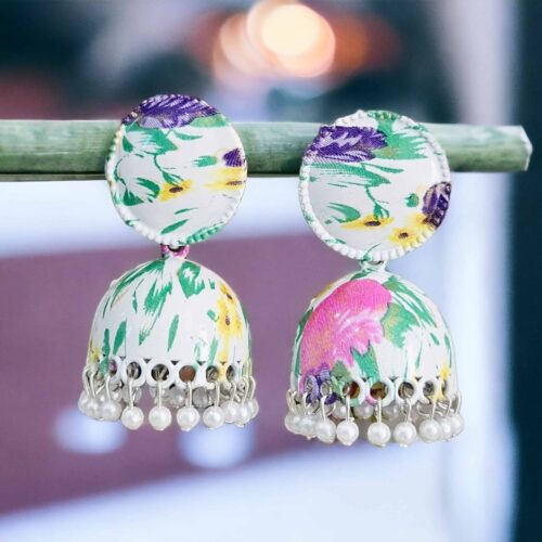 White Printed Jhumkas