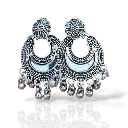 Home 197 Silver oxidised moon shadep chandbali earrings | Hayee