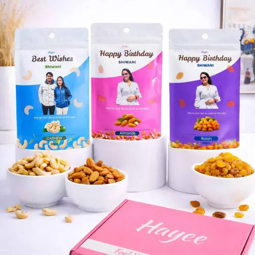 Personalized Dry Fruit Pouches Gift Pack with Photo & Name