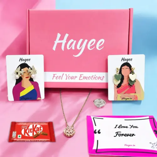 Love and Luxe gift hamper of heart necklace, western earrings and hug ring